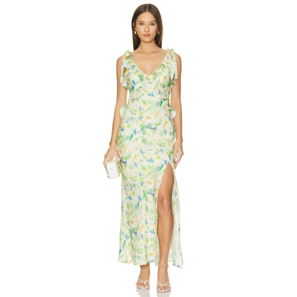 ASTR the Label Revolve Sorbae Dress, Yellow Green Floral, Size L